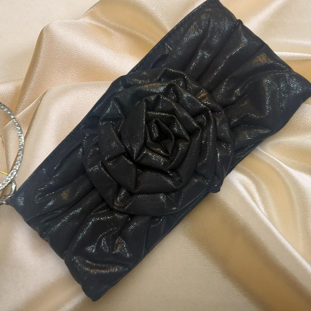 Y2K Metallic Black Purse  with silver rhinestone ring detail